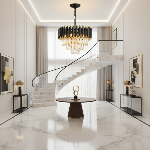 Black & Gold Crystal Chandelier – Modern Luxury