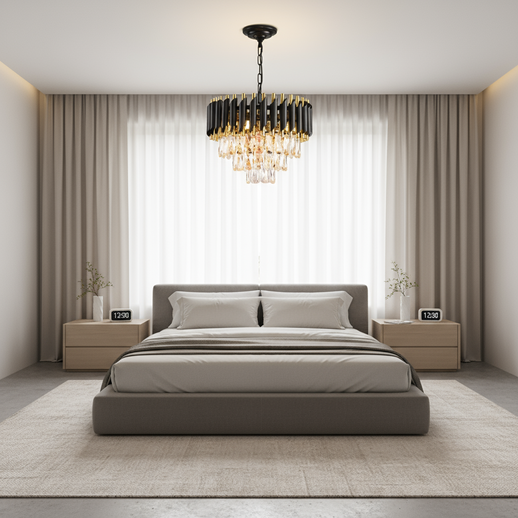 Black & Gold Crystal Chandelier – Modern Luxury