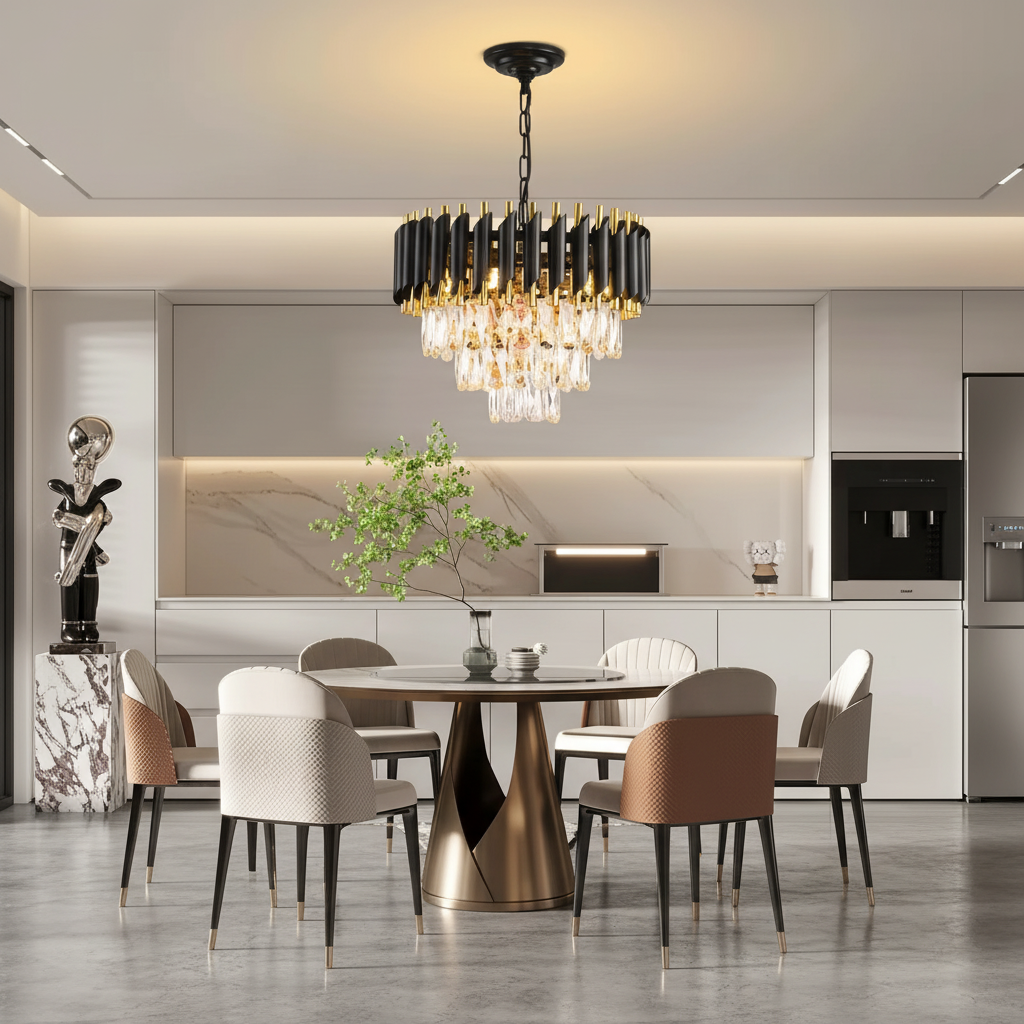 Black & Gold Crystal Chandelier – Modern Luxury