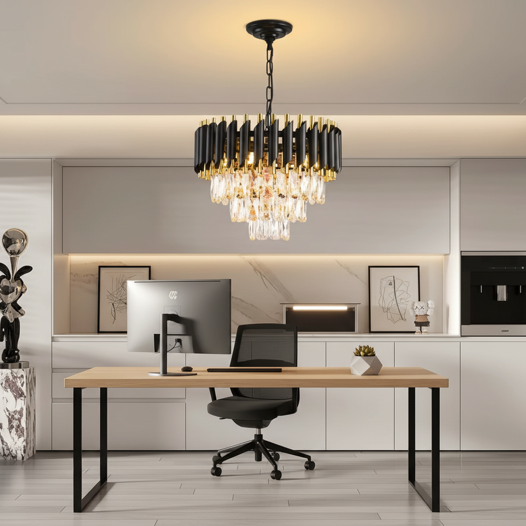 Black & Gold Crystal Chandelier – Modern Luxury