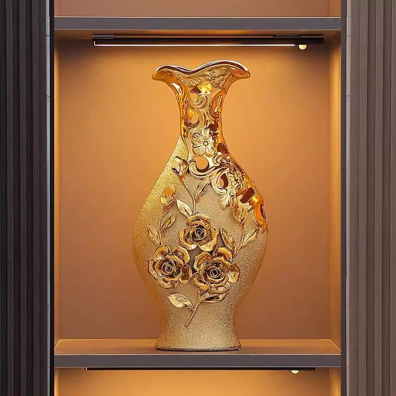 Gold Ceramic Flower Vase – European Luxury Tabletop Vase for Living Room, TV Cabinet & Entryway Decor