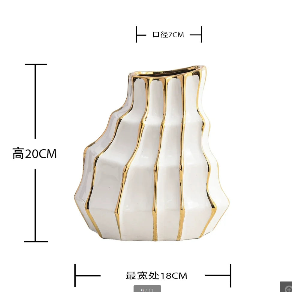 Black & Gold Ceramic Vase Set - Modern Gilded Tabletop Vases for Living Room & Dining Decor