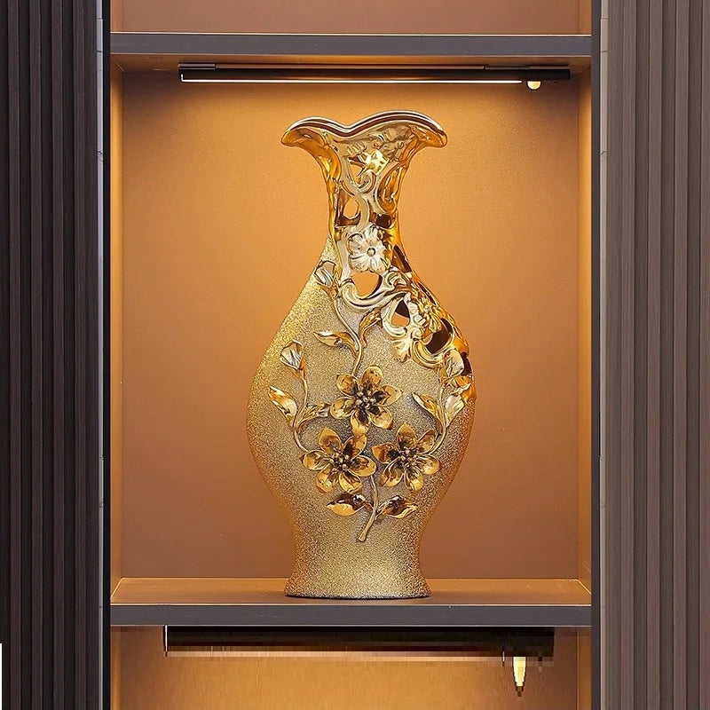Gold Ceramic Flower Vase – European Luxury Tabletop Vase for Living Room, TV Cabinet & Entryway Decor