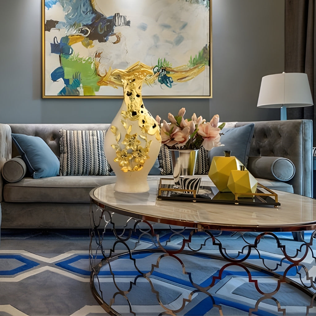 Gold Ceramic Flower Vase – European Luxury Tabletop Vase for Living Room, TV Cabinet & Entryway Decor