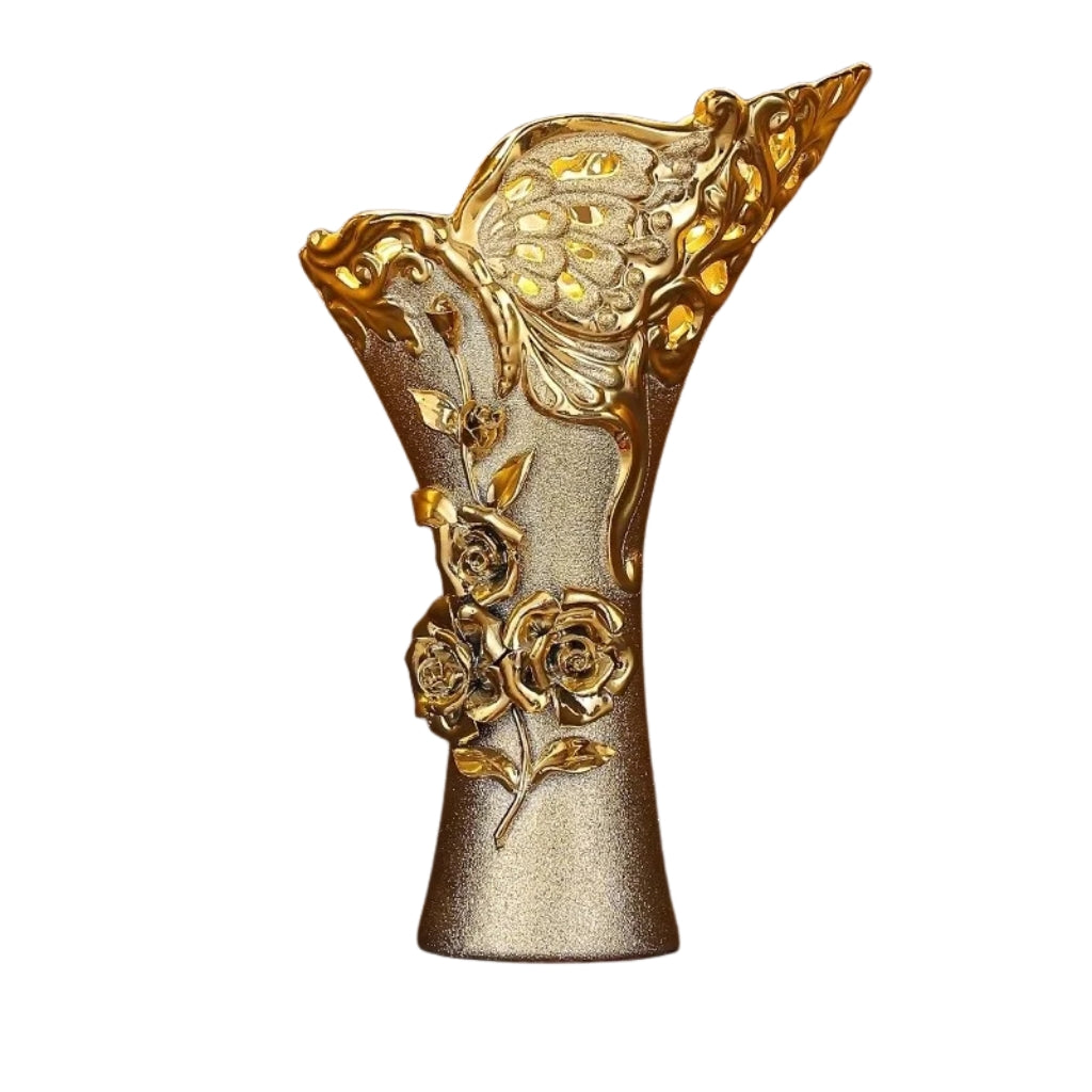 Gold Ceramic Flower Vase – European Luxury Tabletop Vase for Living Room, TV Cabinet & Entryway Decor