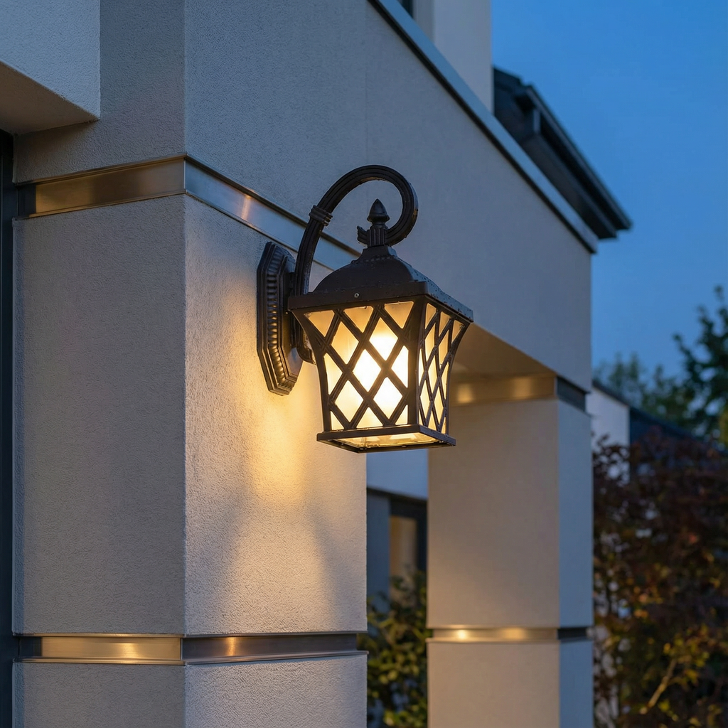 Vintage Outdoor Wall Light – Retro Black & Glass