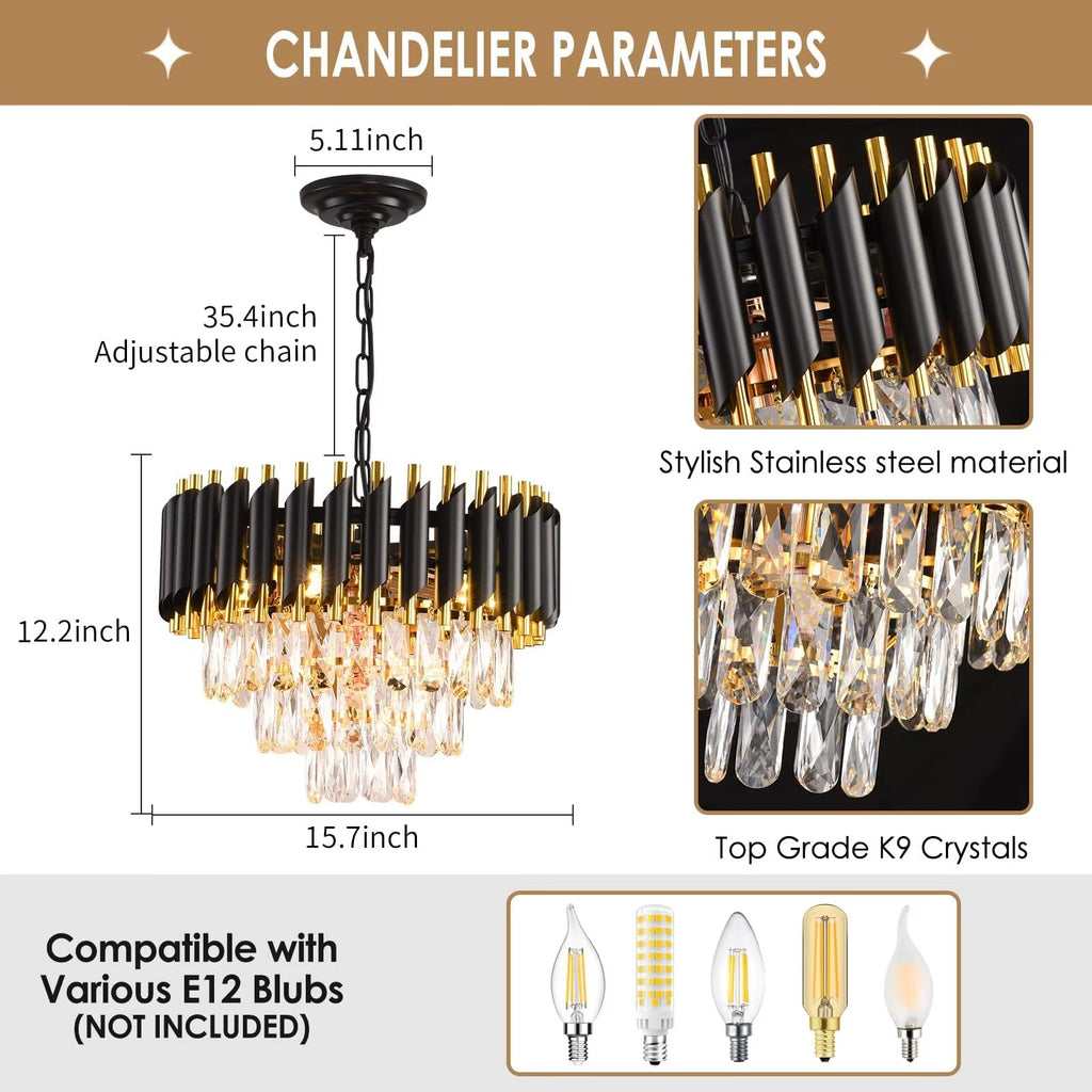 Black & Gold Crystal Chandelier – Modern Luxury