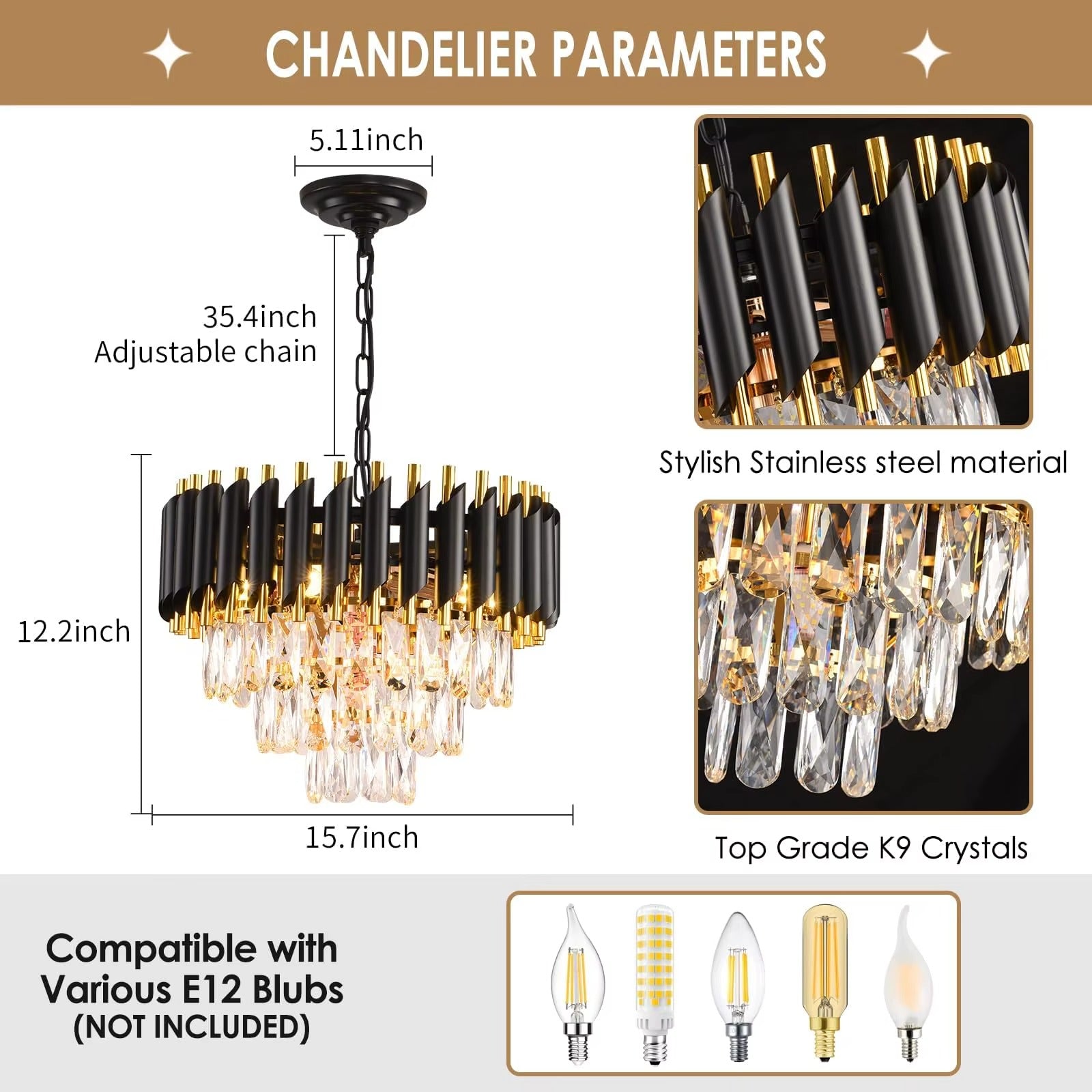 Black & Gold Crystal Chandelier – Modern Luxury