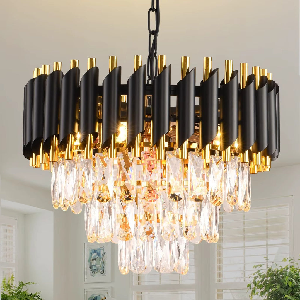 Black & Gold Crystal Chandelier – Modern Luxury