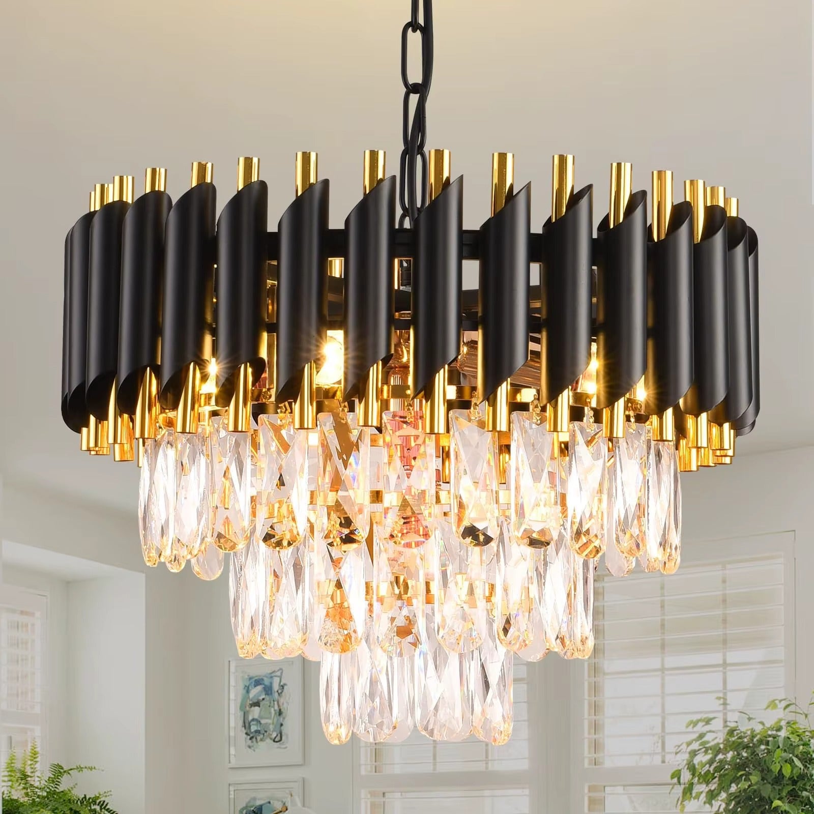 Black & Gold Crystal Chandelier – Modern Luxury