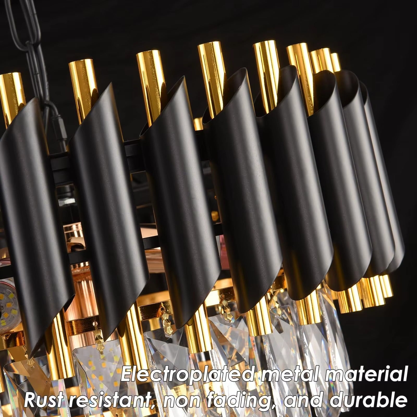 Black & Gold Crystal Chandelier – Modern Luxury