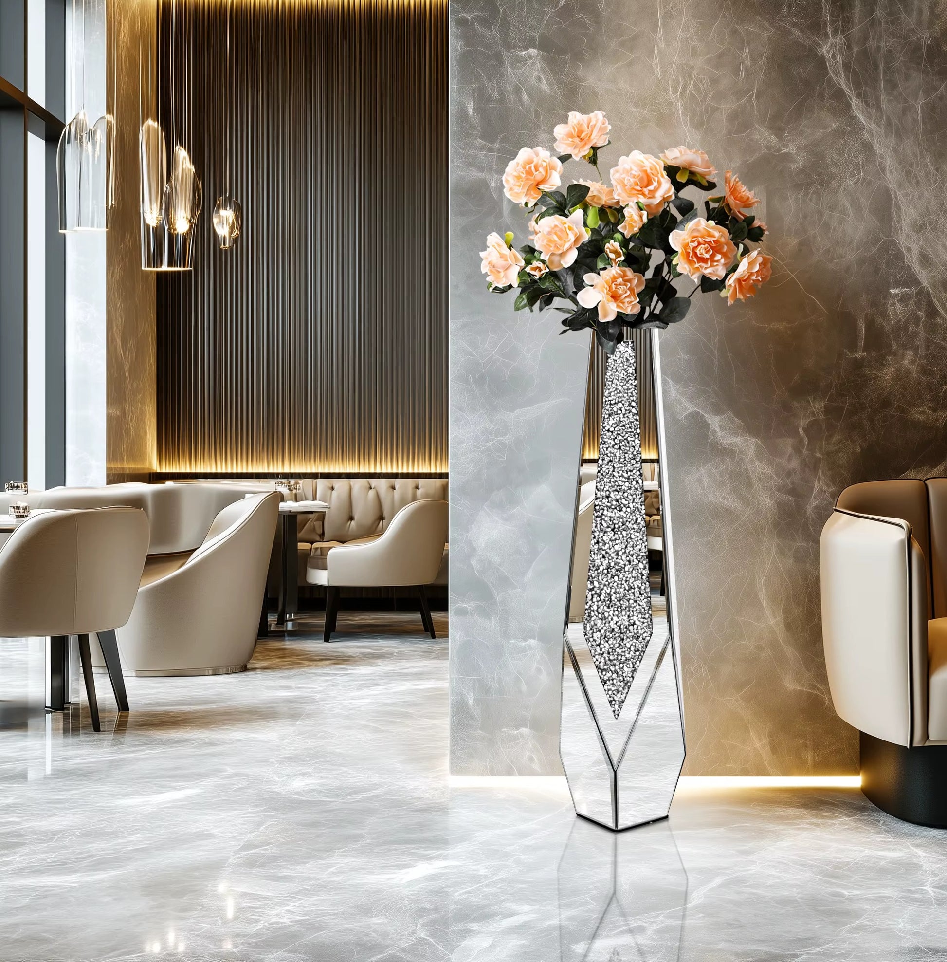 Large Crushed Diamond Glass Vase